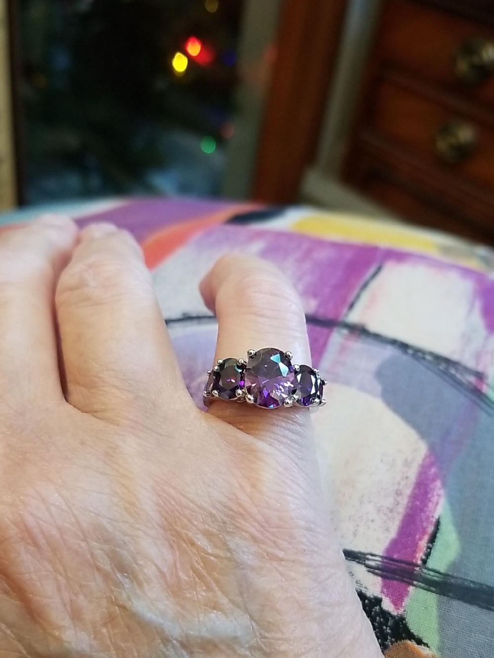 Sterling Silver Three-Stone Purple Amethyst Ring! NWOT!!!